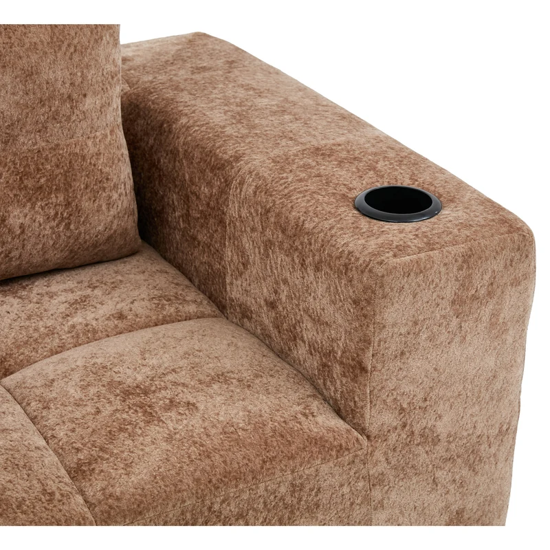 Canapé d'angle 3 places en chenille marron clair avec meridienne et portes-gobelets 258 cm CASCADECLARRR
