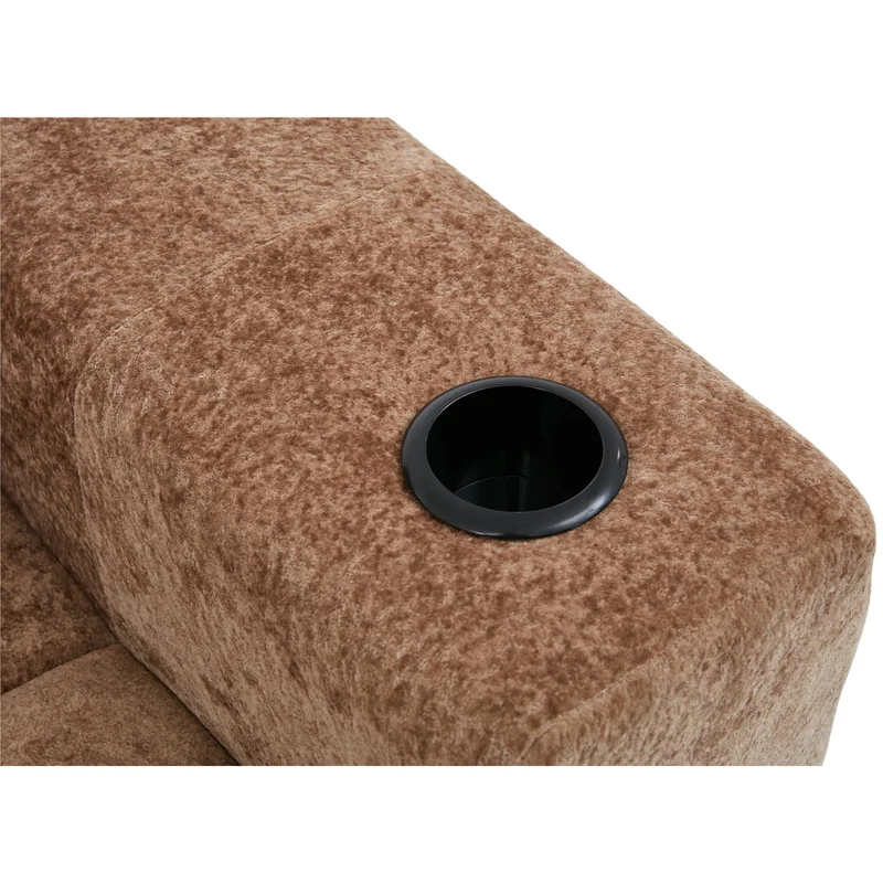 Canapé d'angle 3 places en chenille marron clair avec meridienne et portes-gobelets 258 cm CASCADECLARRR