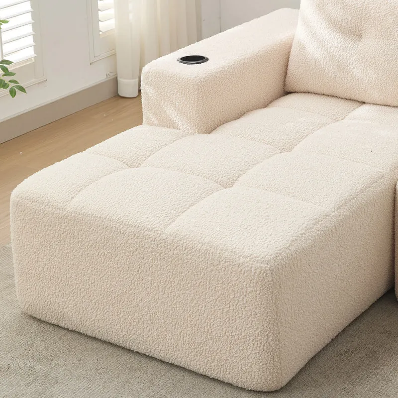 Canapé d'angle 3 places en chenille beige avec meridienne et portes-gobelets 258 cm CASCADECASCDD