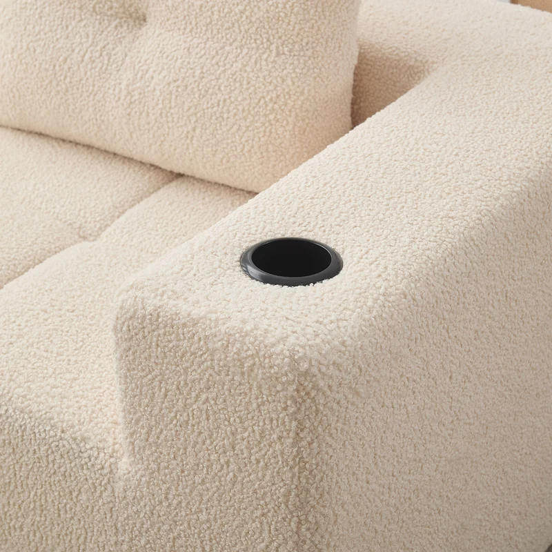 Canapé d'angle 3 places en chenille beige avec meridienne et portes-gobelets 258 cm CASCADECASCDD
