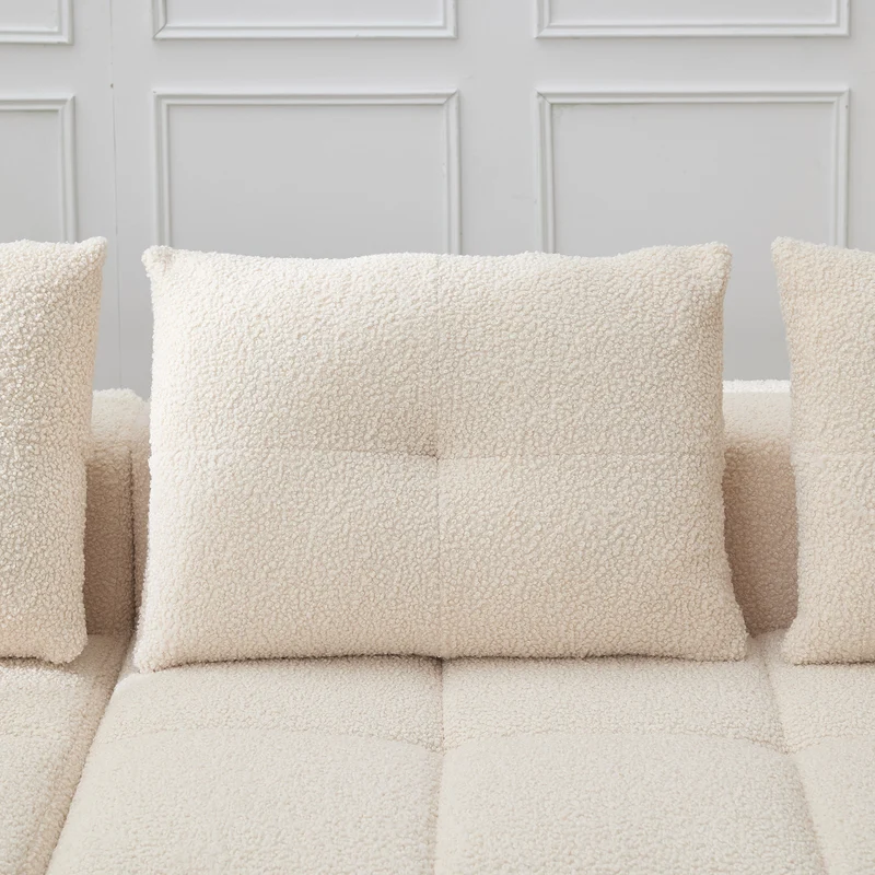 Canapé d'angle 3 places en chenille beige avec meridienne et portes-gobelets 258 cm CASCADECASCDD
