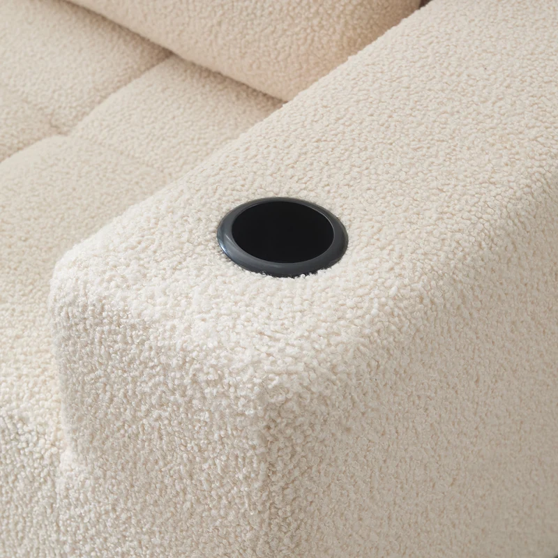 Canapé d'angle 3 places en chenille beige avec meridienne et portes-gobelets 258 cm CASCADECASCDD