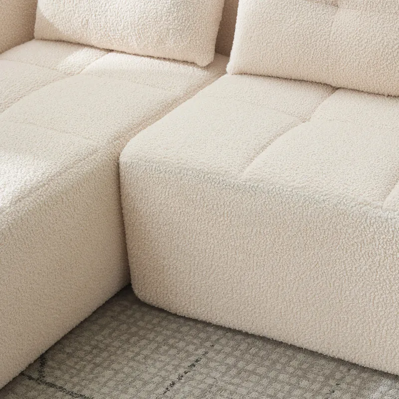 Canapé d'angle 3 places en chenille beige avec meridienne et portes-gobelets 258 cm CASCADECASCDD