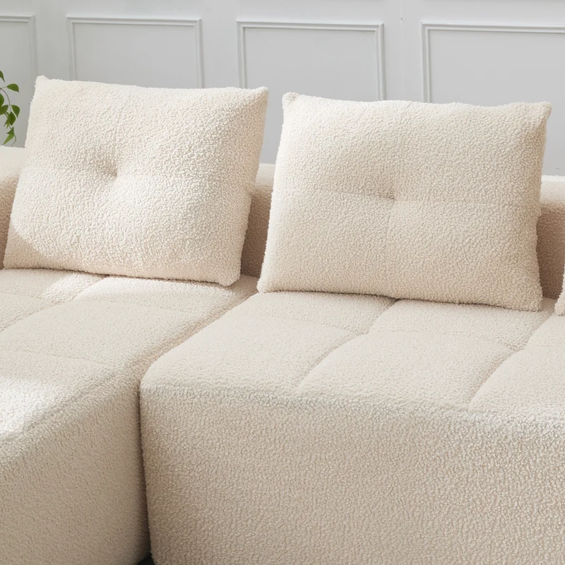 Canapé d'angle 3 places en chenille beige avec meridienne et portes-gobelets 258 cm CASCADECASCDD