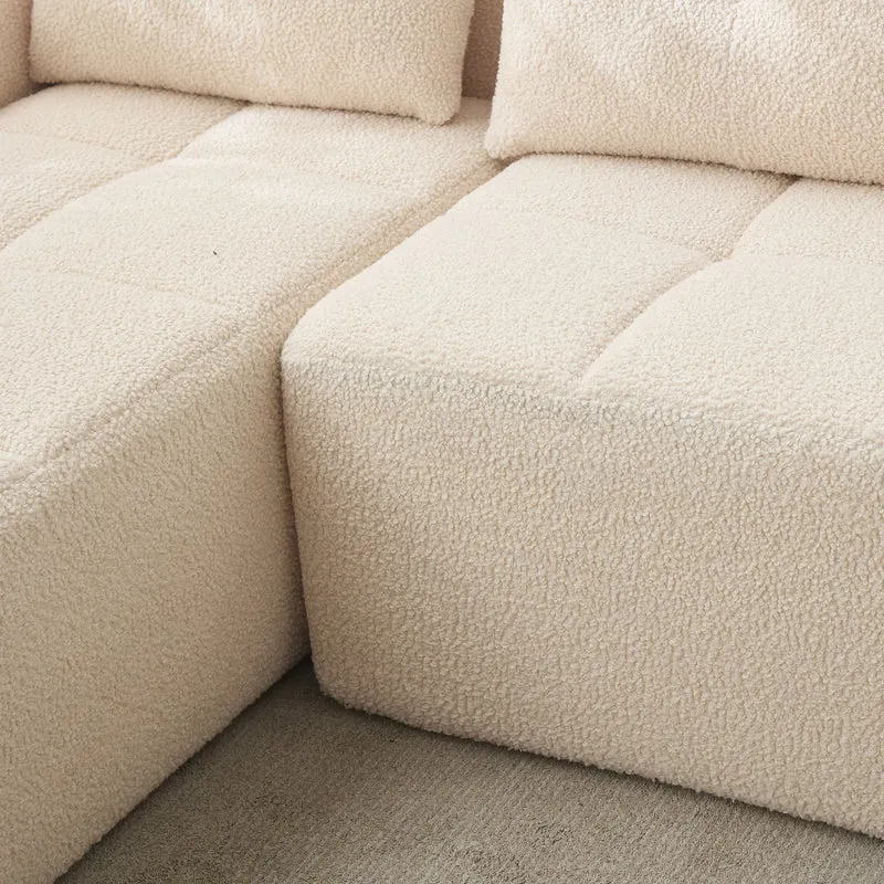 Canapé d'angle 3 places en chenille beige avec meridienne et portes-gobelets 258 cm CASCADECASCDD