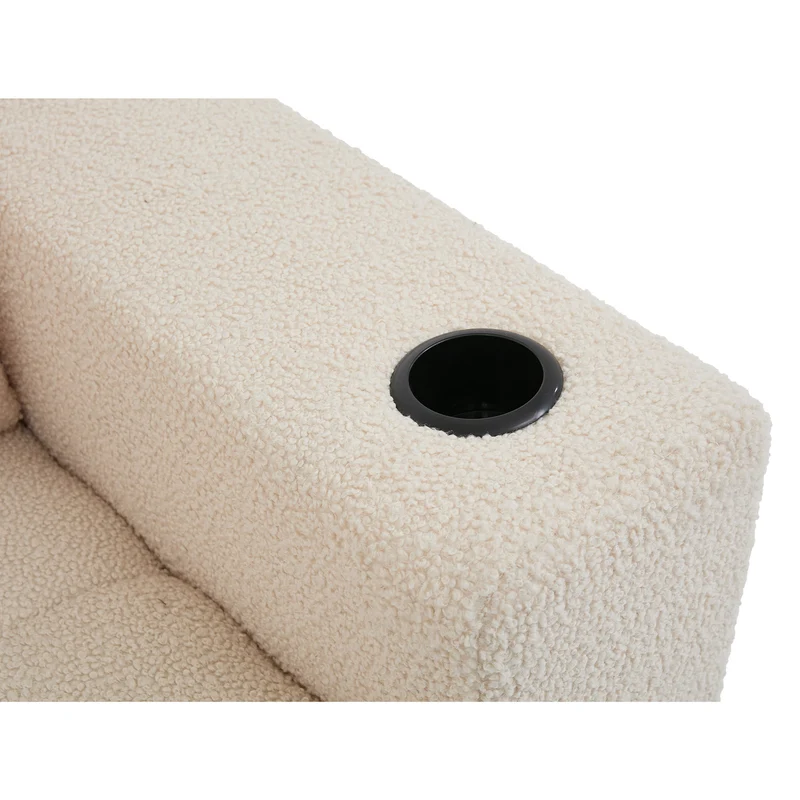 Canapé d'angle 3 places en chenille beige avec meridienne et portes-gobelets 258 cm CASCADECASCDD