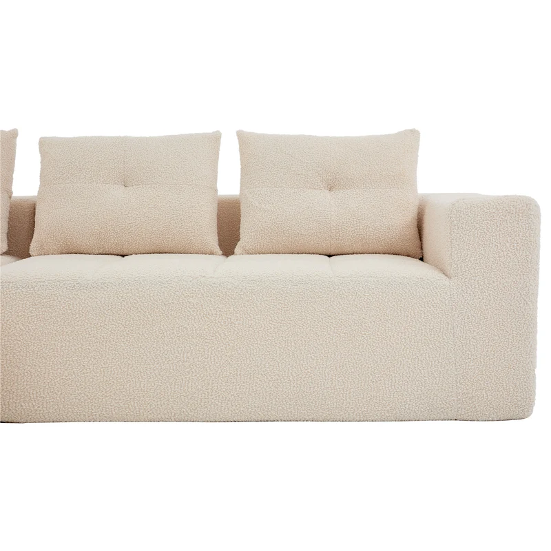 Canapé d'angle 3 places en chenille beige avec meridienne et portes-gobelets 258 cm CASCADECASCDD