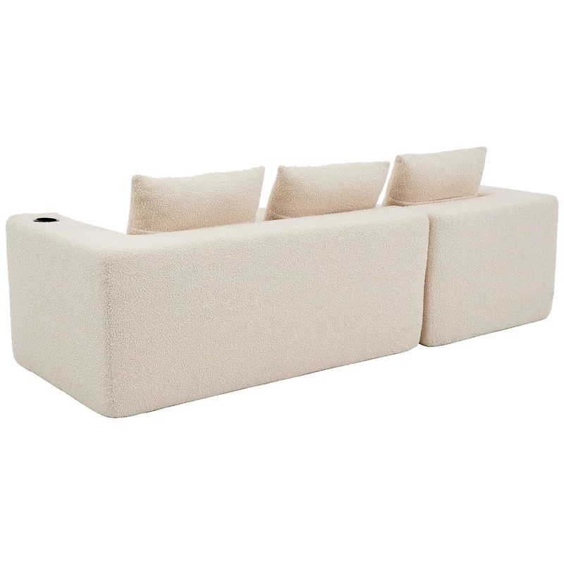Canapé d'angle 3 places en chenille beige avec meridienne et portes-gobelets 258 cm CASCADECASCDD