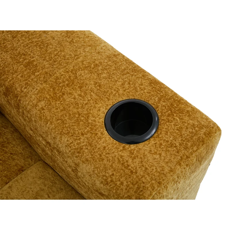 Canapé d'angle 3 places en chenille jaune moutard avec meridienne et portes-gobelets 258 cm CASCADEQUAZZ