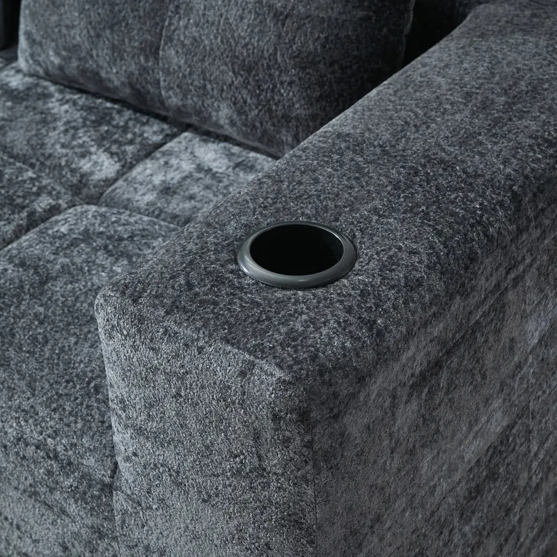 Canapé d'angle 3 places en chenille gris anthracite avec meridienne et portes-gobelets 258 cm CASCADENEXXX