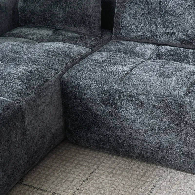 Canapé d'angle 3 places en chenille gris anthracite avec meridienne et portes-gobelets 258 cm CASCADENEXXX