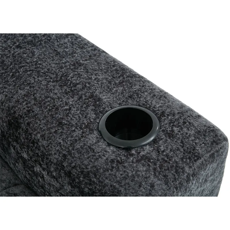 Canapé d'angle 3 places en chenille gris anthracite avec meridienne et portes-gobelets 258 cm CASCADENEXXX