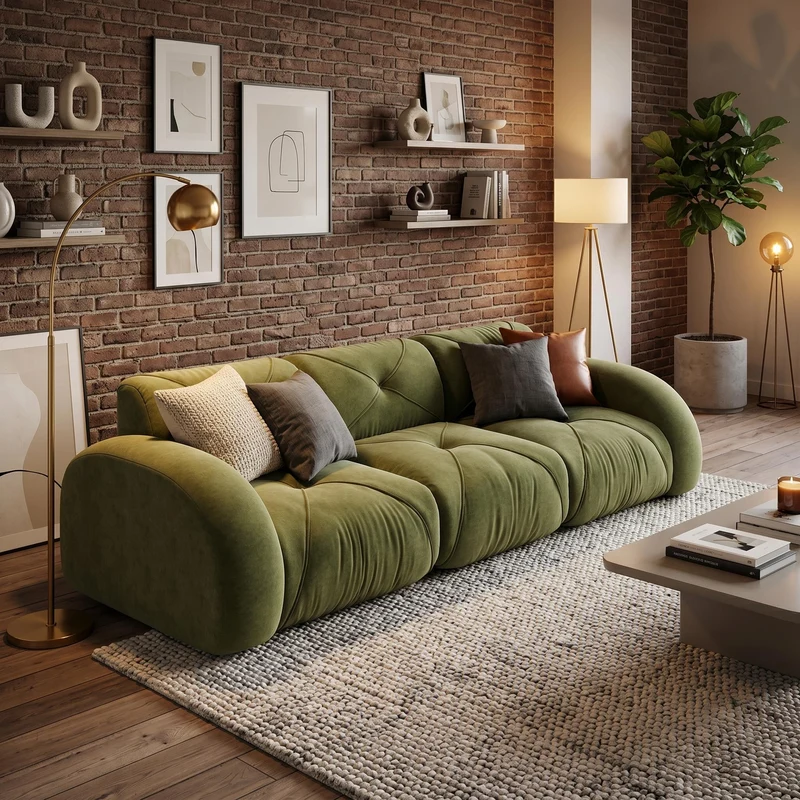 Canapé 3 places en chenille vert design articulé sans montage MOMENTUMVERTEXXX
