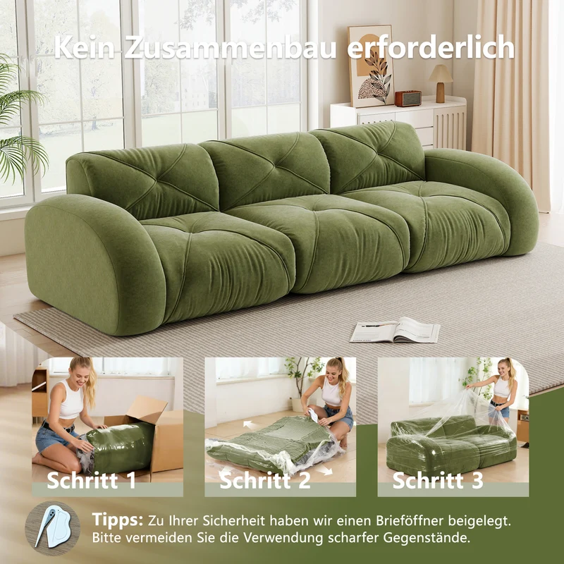 Canapé 3 places en chenille vert design articulé sans montage MOMENTUMVERTEXXX