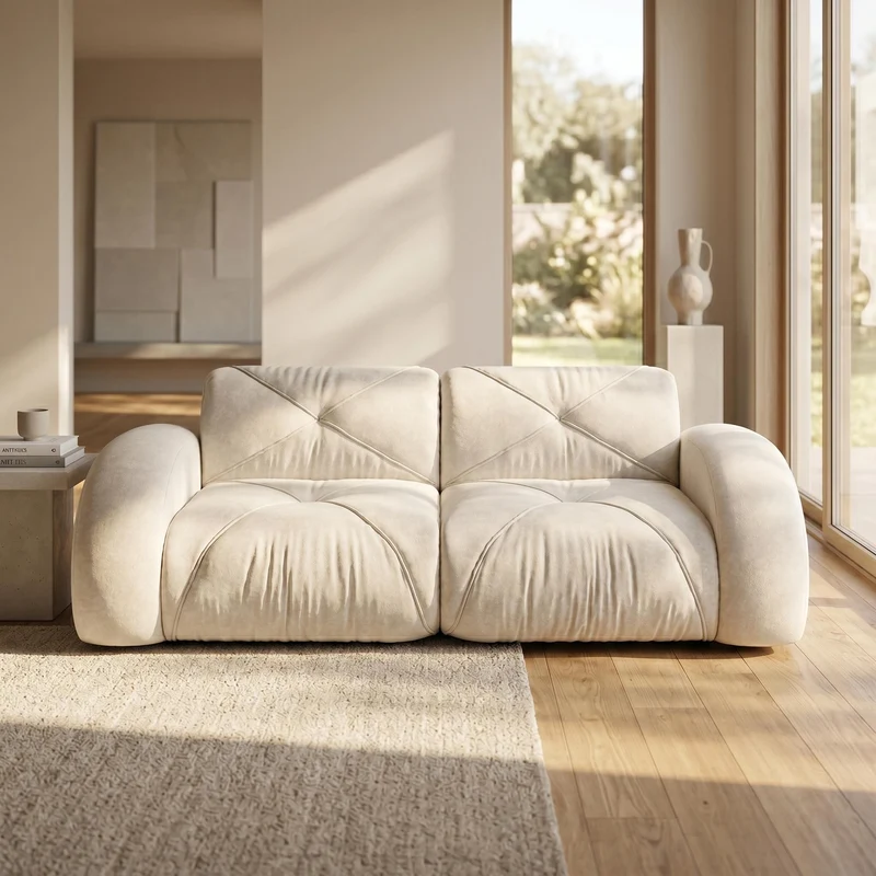 Canapé 2 places tissu chenille écrue design articulé sans montage MOMENTUMCASCDD