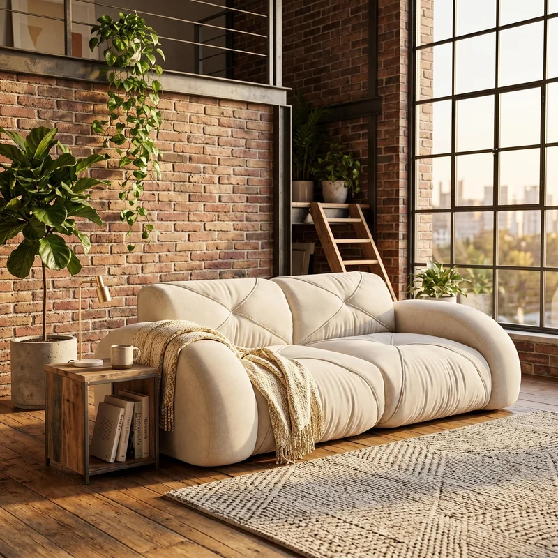 Canapé 2 places tissu chenille écrue design articulé sans montage MOMENTUMCASCDD