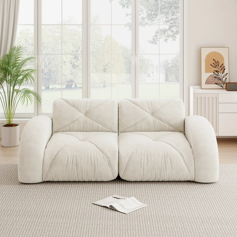 Canapé 2 places tissu chenille écrue design articulé sans montage MOMENTUMCASCDD