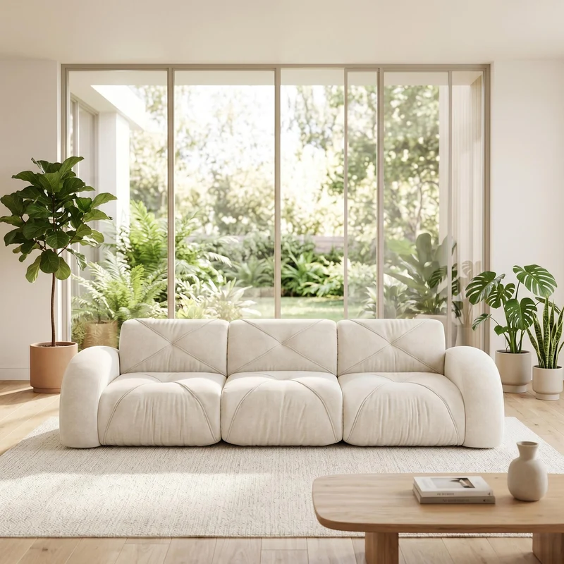 Canapé 3 places en chenille beige design articulé sans montage MOMENTUMMOMENN