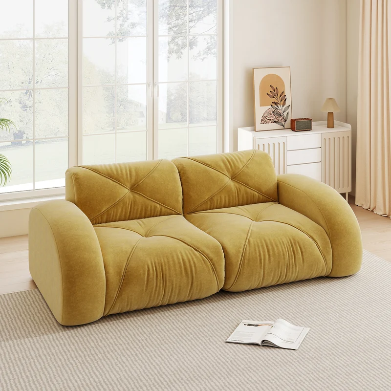 Canapé 2 places tissu chenille jaune moutard design articulé sans montage MOMENTUMRIFTXX