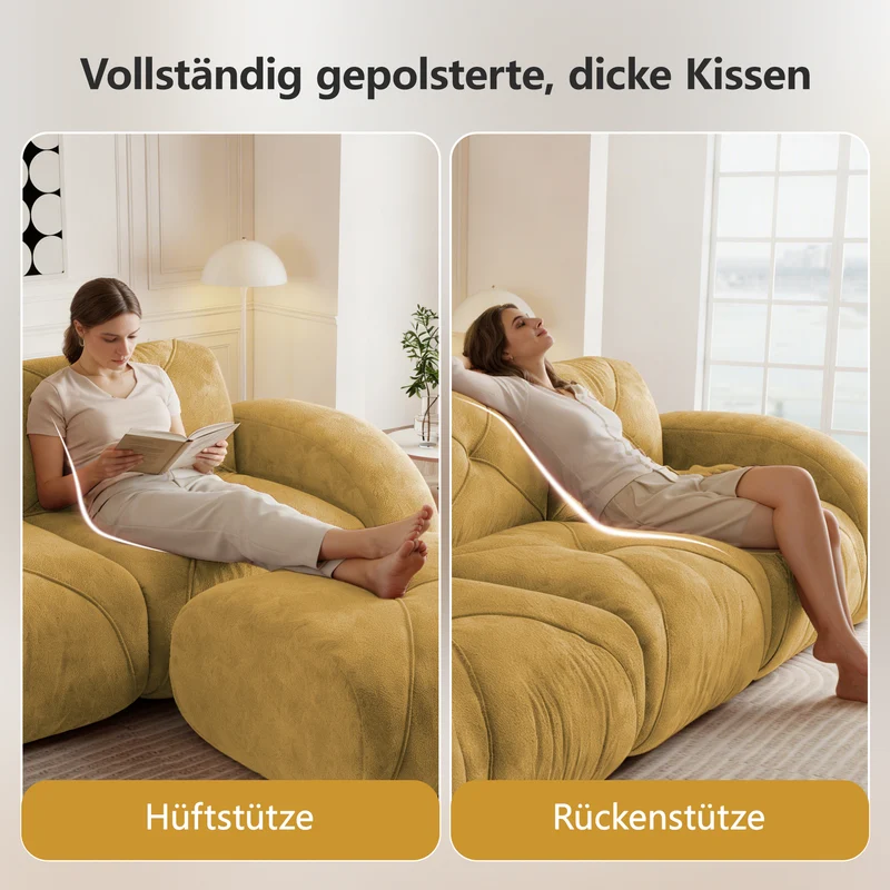 Canapé 2 places tissu chenille jaune moutard design articulé sans montage MOMENTUMRIFTXX