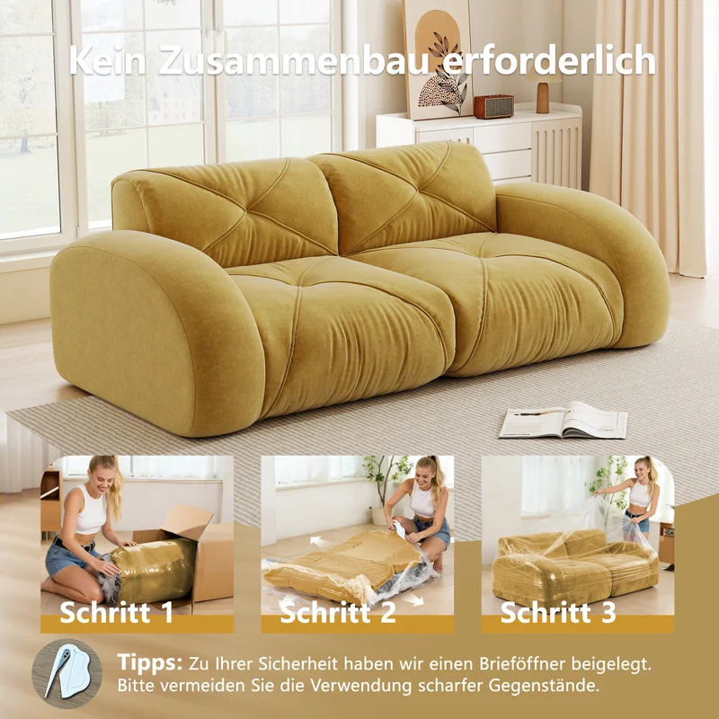 Canapé 2 places tissu chenille jaune moutard design articulé sans montage MOMENTUMRIFTXX