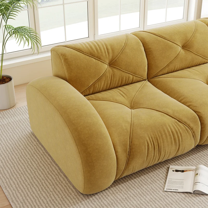 Canapé 2 places tissu chenille jaune moutard design articulé sans montage MOMENTUMRIFTXX