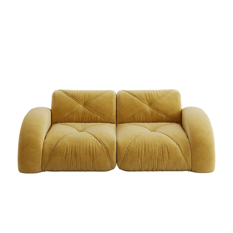 Canapé 2 places tissu chenille jaune moutard design articulé sans montage MOMENTUMRIFTXX