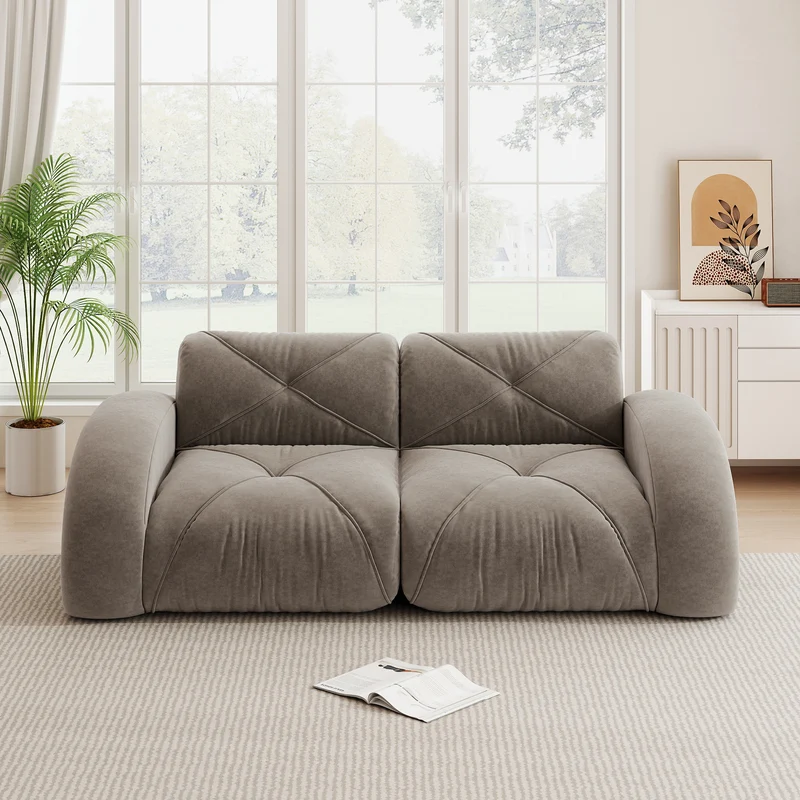 Canapé 2 places tissu chenille taupe design articulé sans montage MOMENTUMINFINIXX