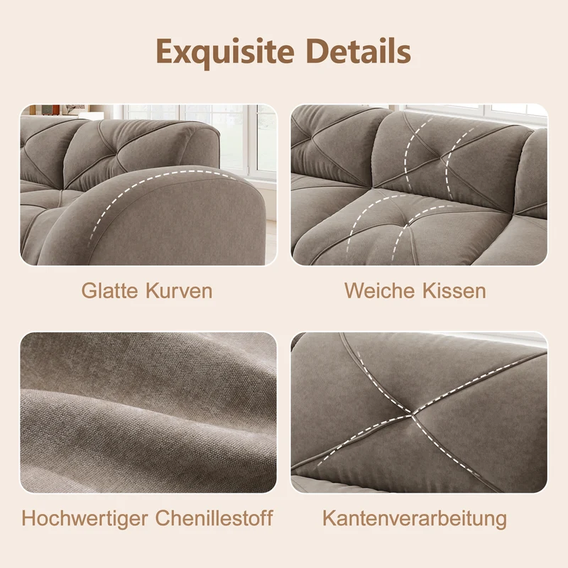Canapé 2 places tissu chenille taupe design articulé sans montage MOMENTUMINFINIXX