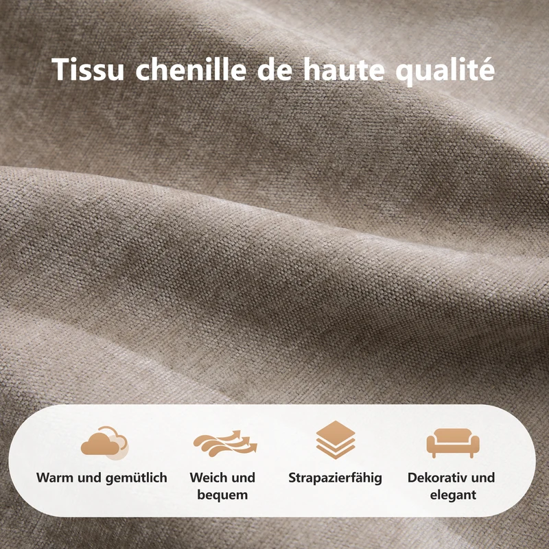 Canapé 2 places tissu chenille taupe design articulé sans montage MOMENTUMINFINIXX