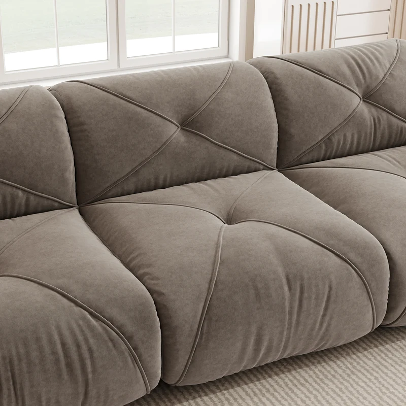 Canapé 2 places tissu chenille taupe design articulé sans montage MOMENTUMINFINIXX