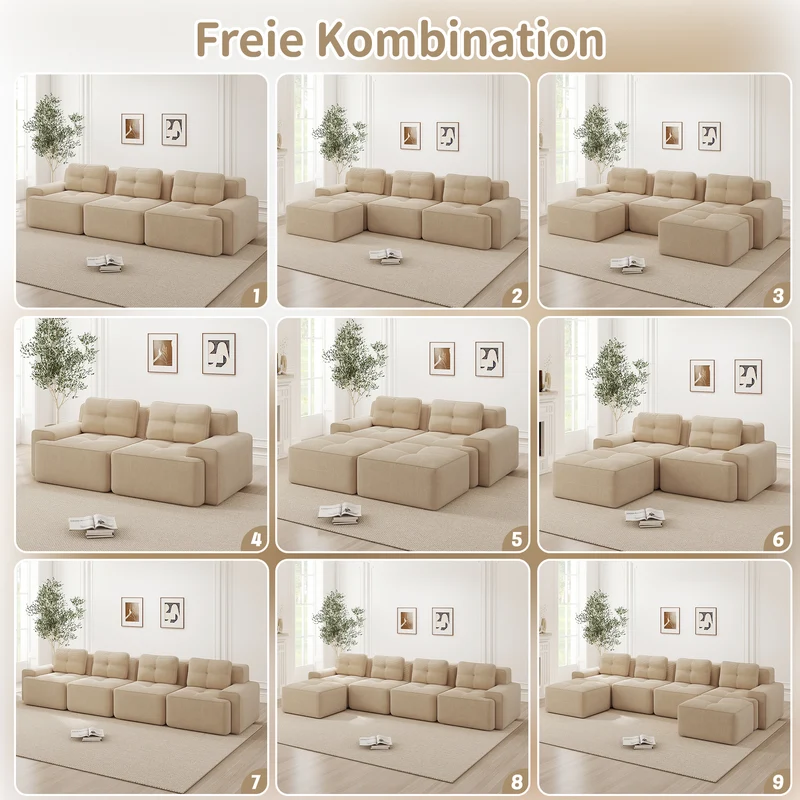 Canapé d'angle modulable 3 places en velours côtelé beige, sans montage MOMENTUMNEXUSA