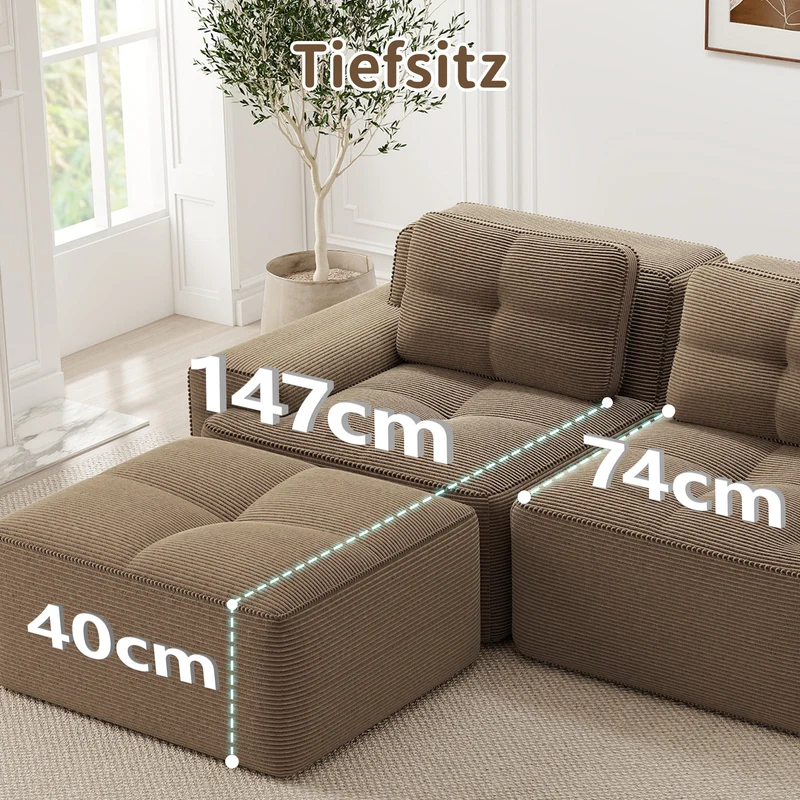 Canapé d'angle modulable en velours côtelé marron, grand confort, 204x177cm MOMENTUMNEXXX