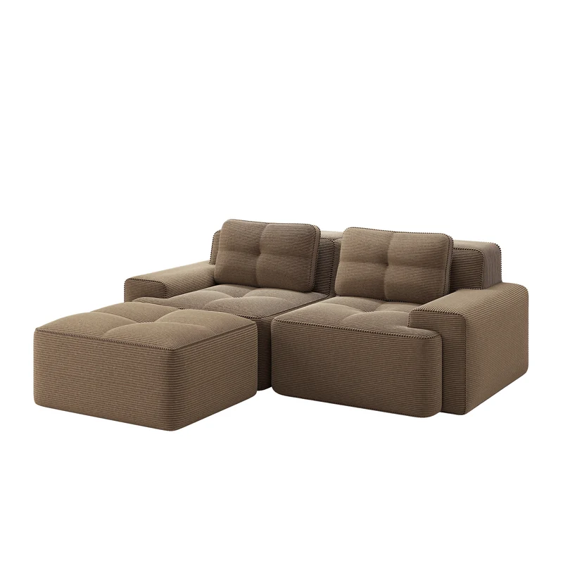 Canapé d'angle modulable en velours côtelé marron, grand confort, 204x177cm MOMENTUMNEXXX