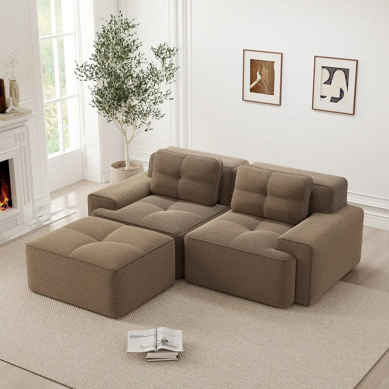 Canapé d'angle modulable en velours côtelé marron, grand confort, 204x177cm MOMENTUMNEXXX