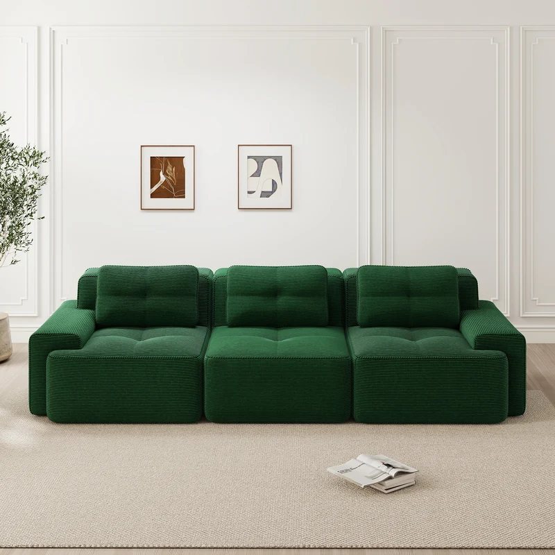 Canapé 3 places modulable en velours côtelé vert sans montage MOMENTUMRIFTZ