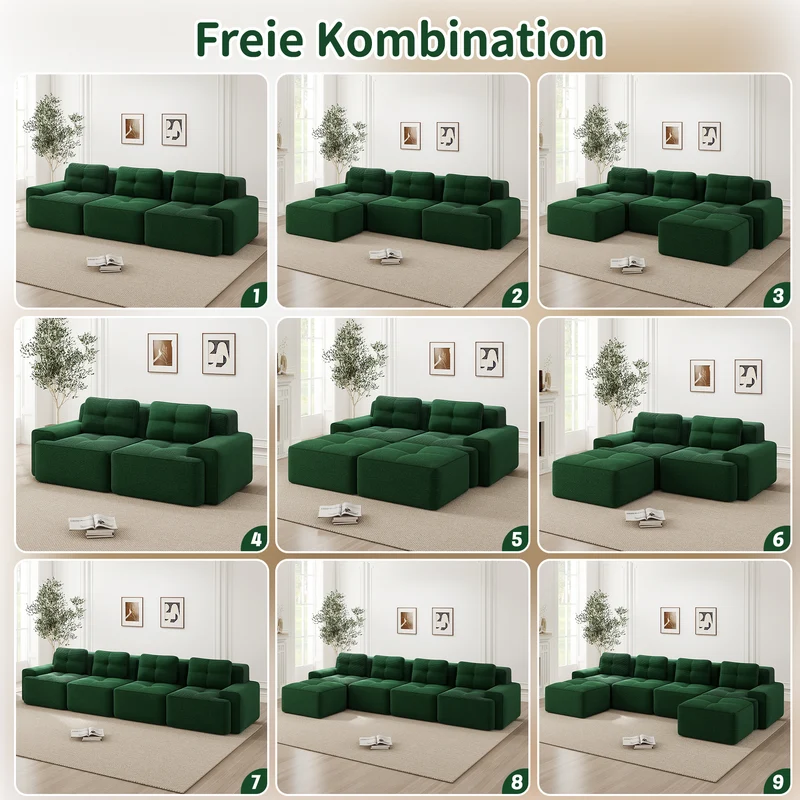 Canapé 3 places modulable en velours côtelé vert sans montage MOMENTUMRIFTZ