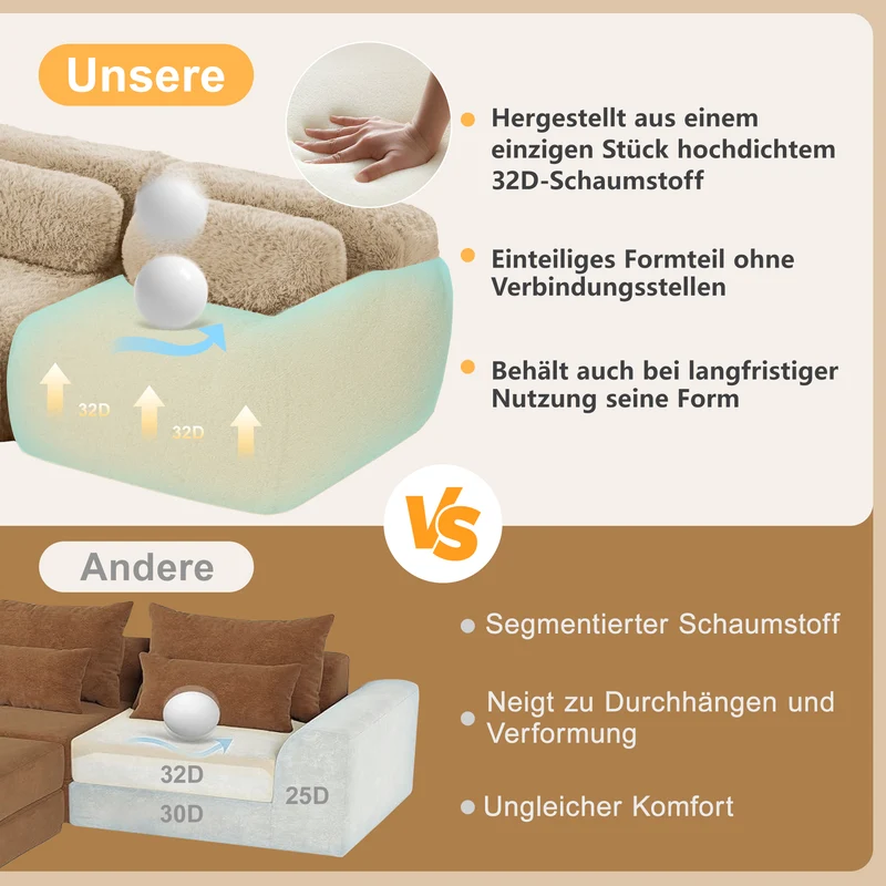 Canapé 3 places en tissu peluche premium beige avec coussins sans montage MOMENTUMCLARRR