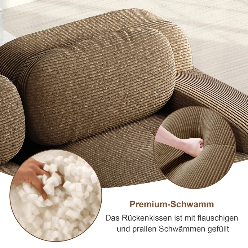 Canapé 3 places modulable en velours côtelé marron et accoudoirs courbés, sans montage MOMENTUMVERTEXX