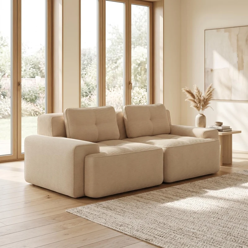 Canapé 2 places en velours côtelé beige sans montage 204x104cm MOMENTUMQUASARX