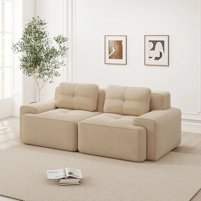 Canapé 2 places en velours côtelé beige sans montage 204x104cm MOMENTUMQUASARX