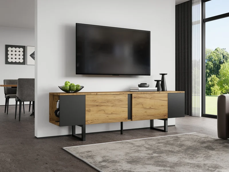 Meuble TV effet bois nature industriel 180x40x55 cm INFINITECASCDD
