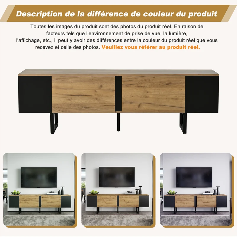 Meuble TV effet bois nature industriel 180x40x55 cm INFINITECASCDD