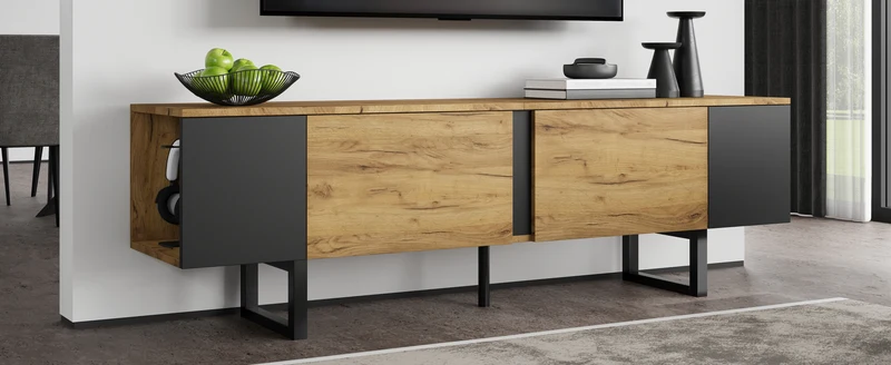 Meuble TV effet bois nature industriel 180x40x55 cm INFINITECASCDD