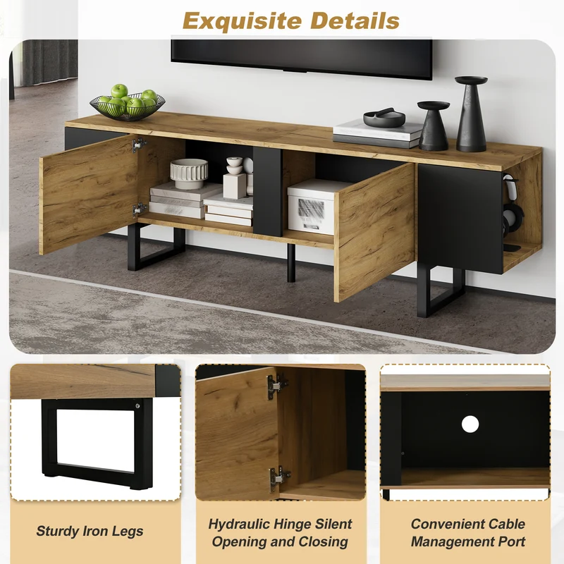 Meuble TV effet bois nature industriel 180x40x55 cm INFINITECASCDD