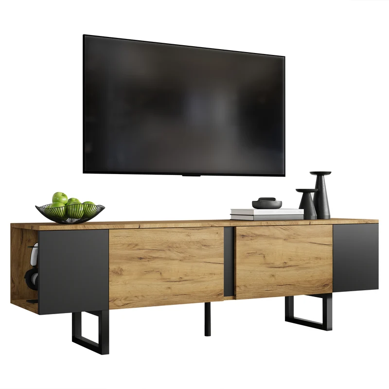 Meuble TV effet bois nature industriel 180x40x55 cm INFINITECASCDD
