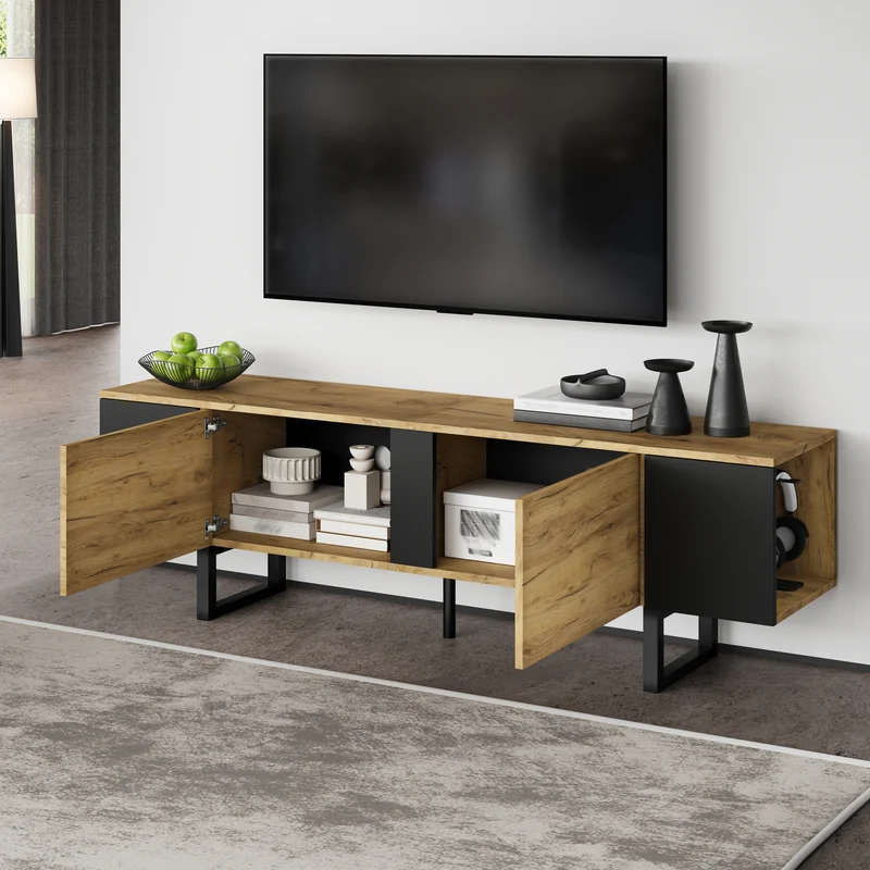 Meuble TV effet bois nature industriel 180x40x55 cm INFINITECASCDD