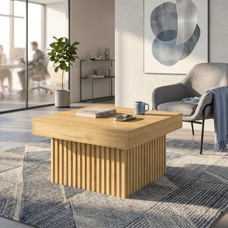 Table basse carré effet bois naturelle 79x79x46cm INFINITEQUAZZ