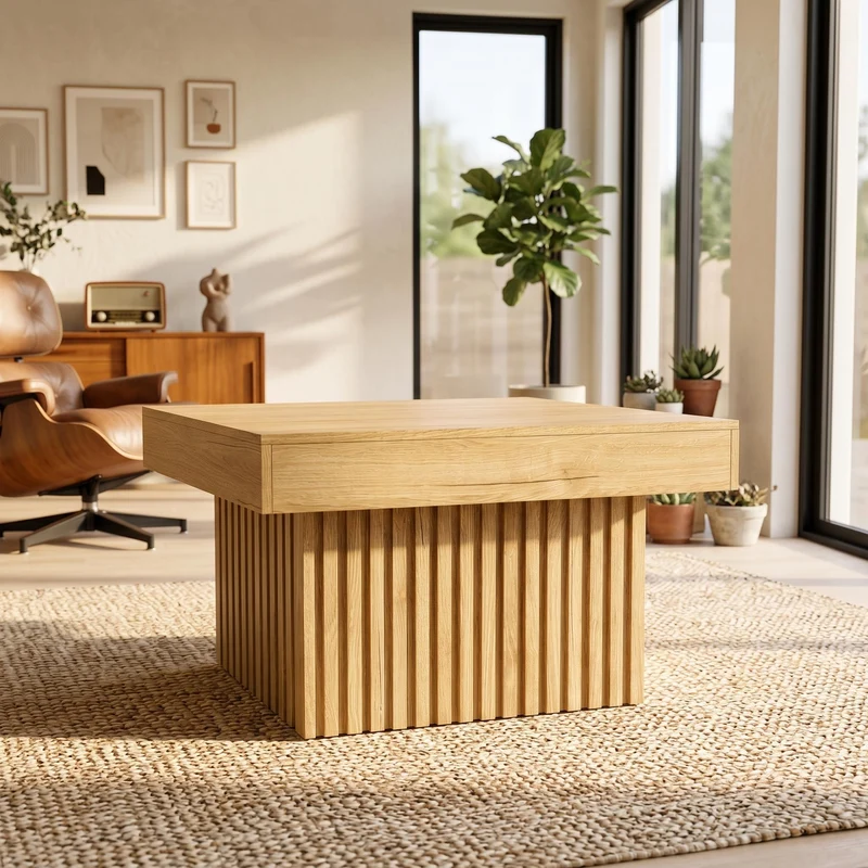 Table basse carré effet bois naturelle 79x79x46cm INFINITEQUAZZ
