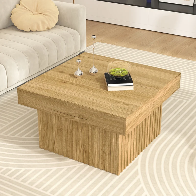 Table basse carré effet bois naturelle 79x79x46cm INFINITEQUAZZ